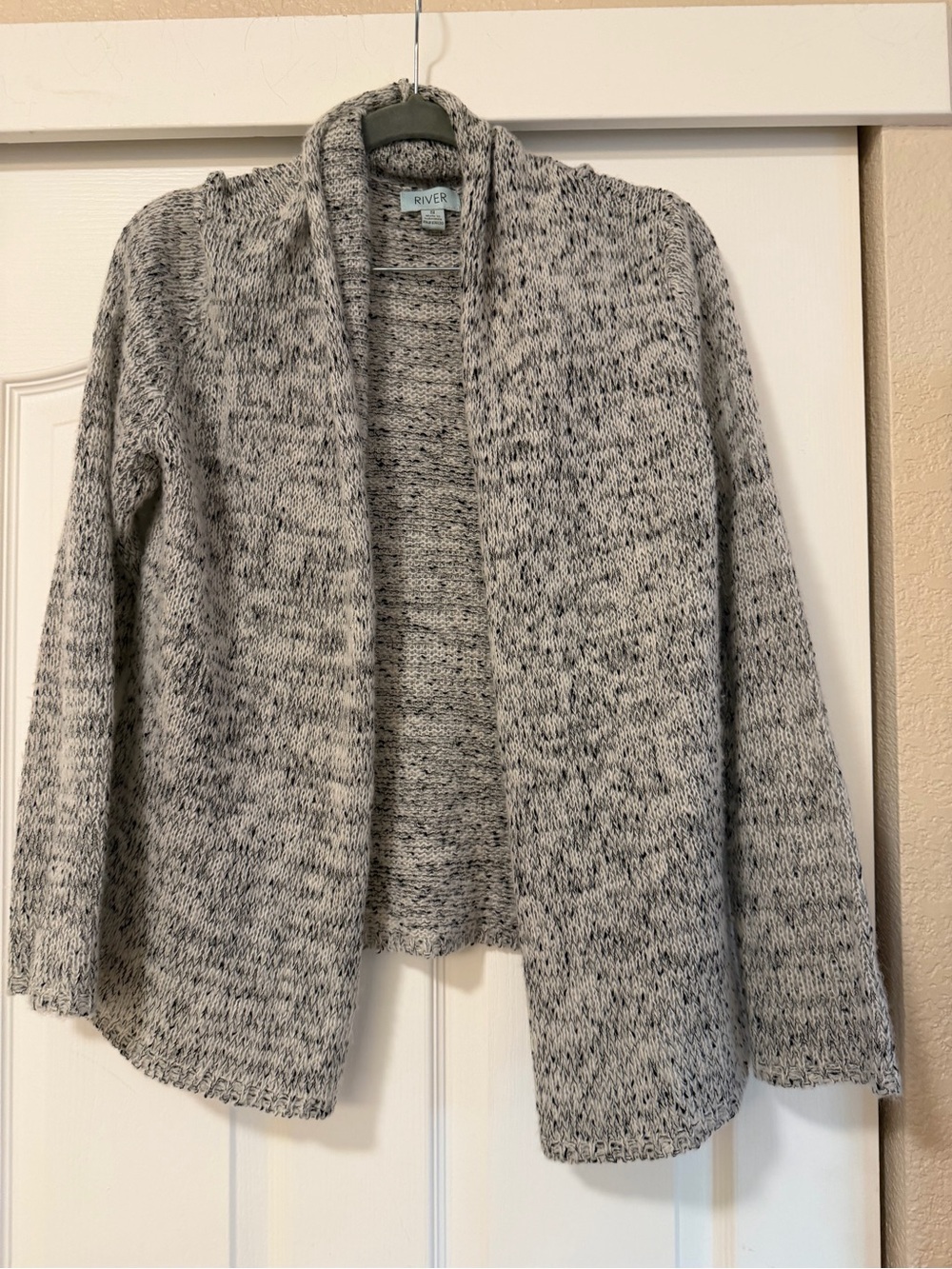 Open-Front Marled Gray knit Sweater Cardigan - Small